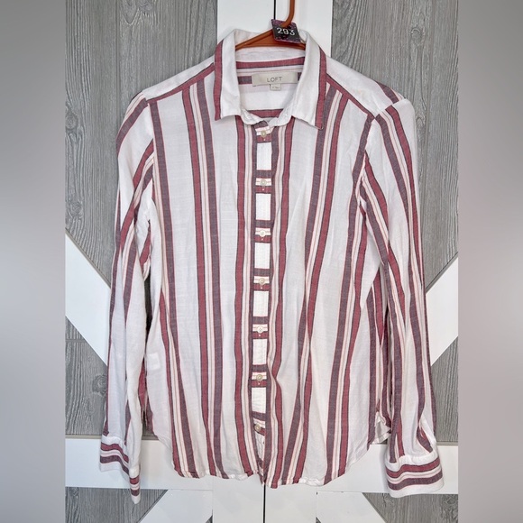 293. LOFT Ladies Striped Shirt - Red and White Small - Picture 1 of 5